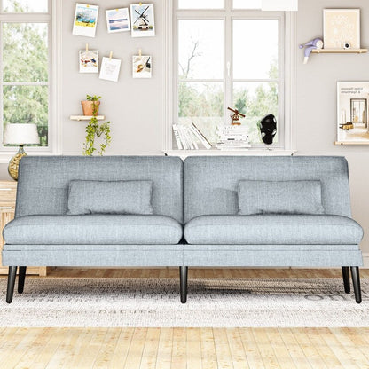 Grondin Convertible Futon Sofa Bed, 5-Angle Adjustable Backrest Sleeper Couch with 2 Pillows, Modern Style Recliner Lounge
