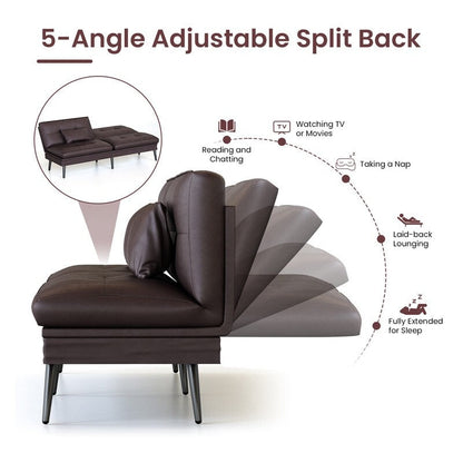 Grondin Convertible Futon Sofa Bed, 5-Angle Adjustable Backrest Sleeper Couch with 2 Pillows, Modern Style Recliner Lounge