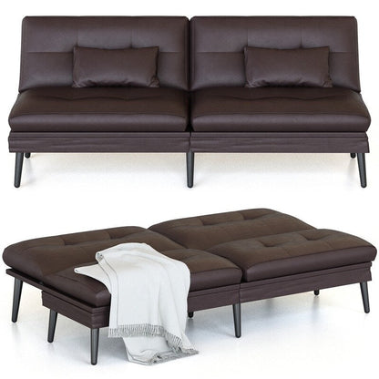 Grondin Convertible Futon Sofa Bed, 5-Angle Adjustable Backrest Sleeper Couch with 2 Pillows, Modern Style Recliner Lounge