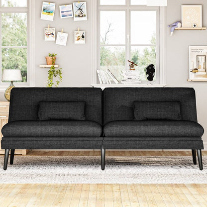 Grondin Convertible Futon Sofa Bed, 5-Angle Adjustable Backrest Sleeper Couch with 2 Pillows, Modern Style Recliner Lounge
