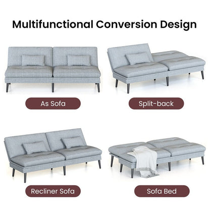 Grondin Convertible Futon Sofa Bed, 5-Angle Adjustable Backrest Sleeper Couch with 2 Pillows, Modern Style Recliner Lounge