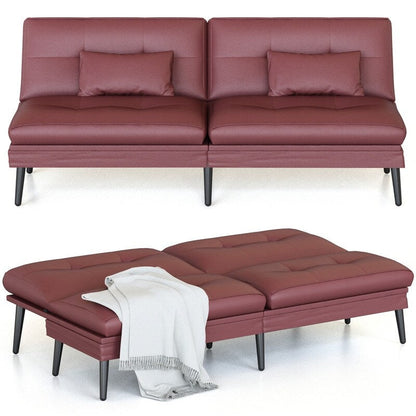 Grondin Convertible Futon Sofa Bed, 5-Angle Adjustable Backrest Sleeper Couch with 2 Pillows, Modern Style Recliner Lounge