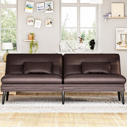 Grondin Convertible Futon Sofa Bed, 5-Angle Adjustable Backrest Sleeper Couch with 2 Pillows, Modern Style Recliner Lounge