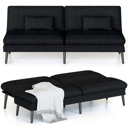 Grondin Convertible Futon Sofa Bed, 5-Angle Adjustable Backrest Sleeper Couch with 2 Pillows, Modern Style Recliner Lounge