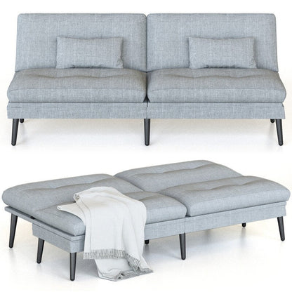 Grondin Convertible Futon Sofa Bed, 5-Angle Adjustable Backrest Sleeper Couch with 2 Pillows, Modern Style Recliner Lounge