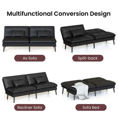 Grondin Convertible Futon Sofa Bed, 5-Angle Adjustable Backrest Sleeper Couch with 2 Pillows, Modern Style Recliner Lounge