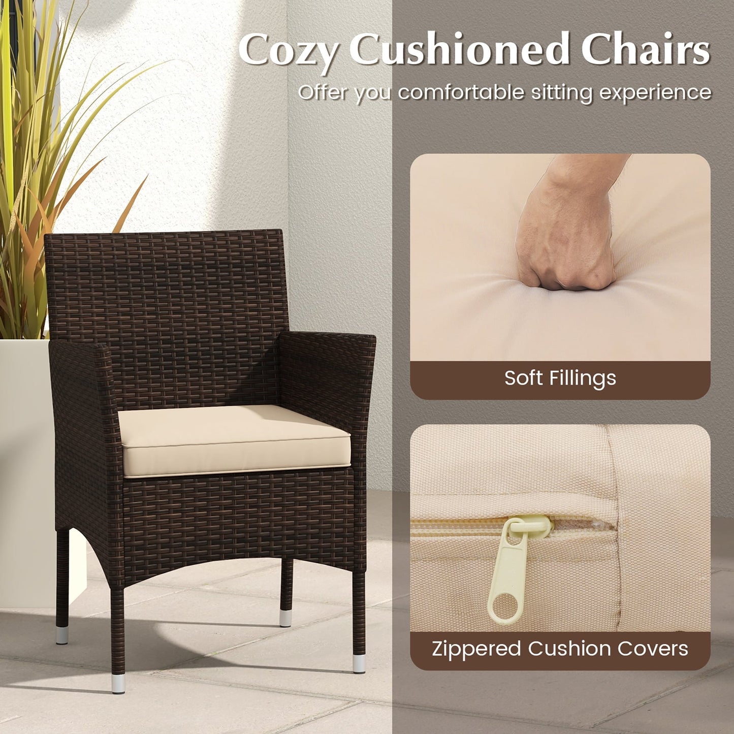 Gymax 3 PCS Outdoor Conversation Set w/ Cushioned Seat & Tempered