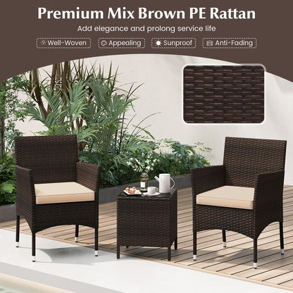Gymax 3 PCS Outdoor Conversation Set w/ Cushioned Seat & Tempered