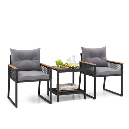 Gymax 3 PCS Patio Furniture Set PE Rattan Wicker Chairs w/ 2 Tier