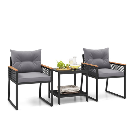 Gymax 3 PCS Patio Furniture Set PE Rattan Wicker Chairs w/ 2 Tier