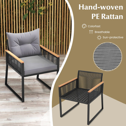 Gymax 3 PCS Patio Furniture Set PE Rattan Wicker Chairs w/ 2 Tier