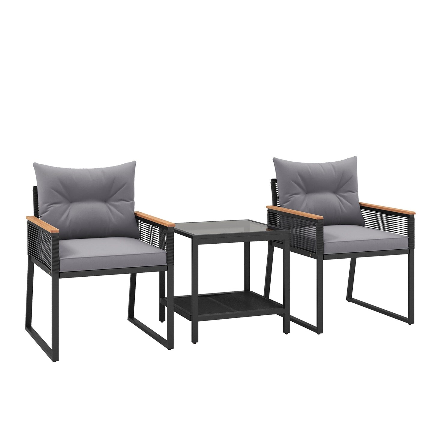Gymax 3 PCS Patio Furniture Set PE Rattan Wicker Chairs w/ 2 Tier