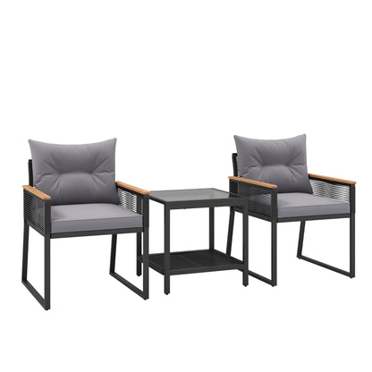 Gymax 3 PCS Patio Furniture Set PE Rattan Wicker Chairs w/ 2 Tier