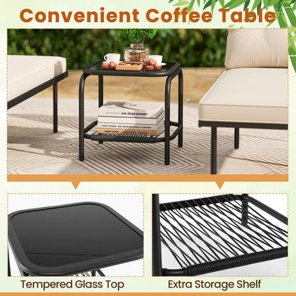 Gymax 3-Piece L Shaped Patio Furniture Set w/Tempered Glass Table Back