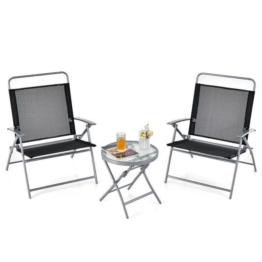 Gymax 3 Piece Patio Folding Chair Set w/ Coffee Table & Extra-Large