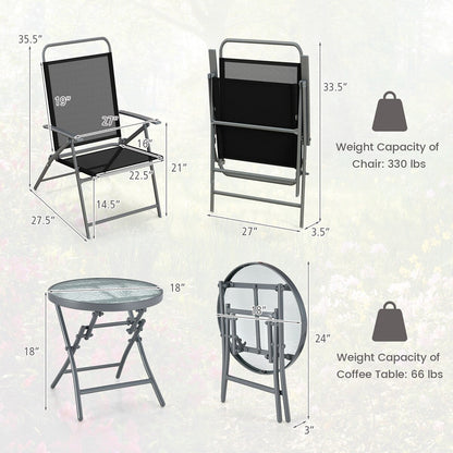 Gymax 3 Piece Patio Folding Chair Set w/ Coffee Table & Extra-Large