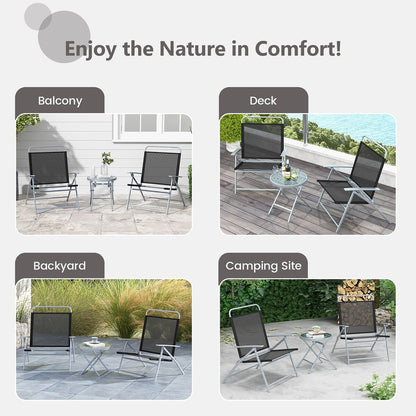 Gymax 3 Piece Patio Folding Chair Set w/ Coffee Table & Extra-Large