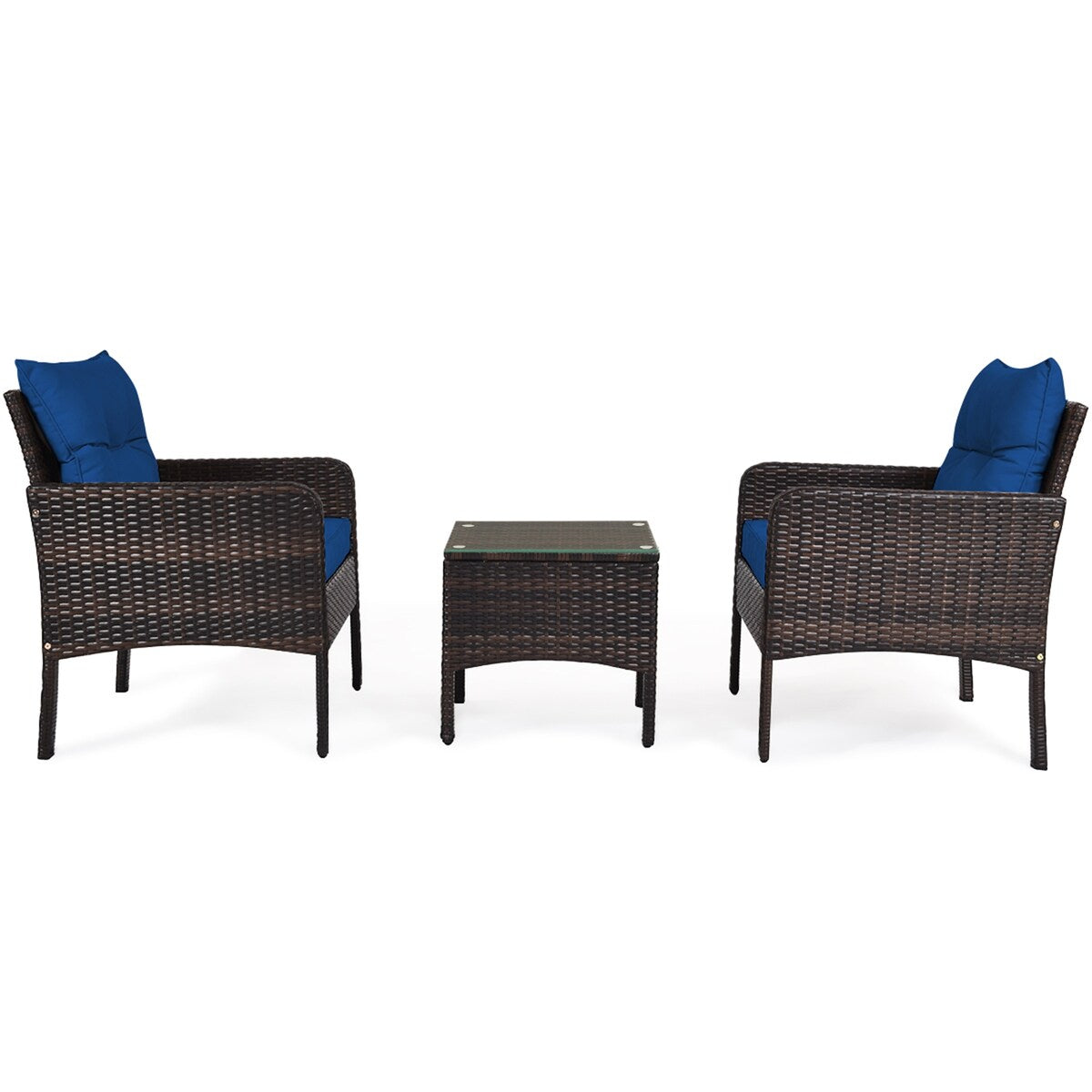 Gymax 3PCS Rattan Patio Conversation Furniture Set Yard Outdoor w/