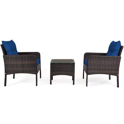 Gymax 3PCS Rattan Patio Conversation Furniture Set Yard Outdoor w/