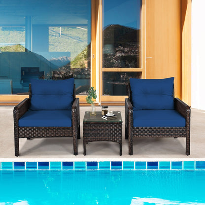 Gymax 3PCS Rattan Patio Conversation Furniture Set Yard Outdoor w/