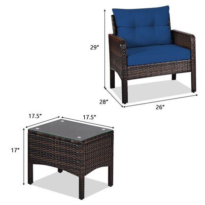 Gymax 3PCS Rattan Patio Conversation Furniture Set Yard Outdoor w/