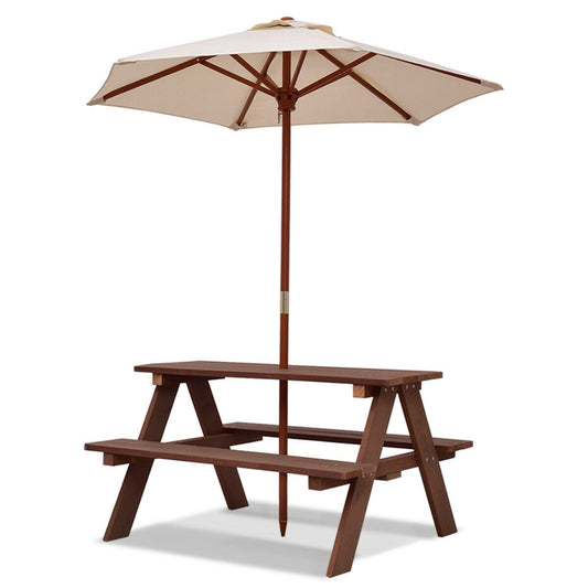 Gymax Children Outdoor 4 Seat Kids Picnic Table Bench with Folding