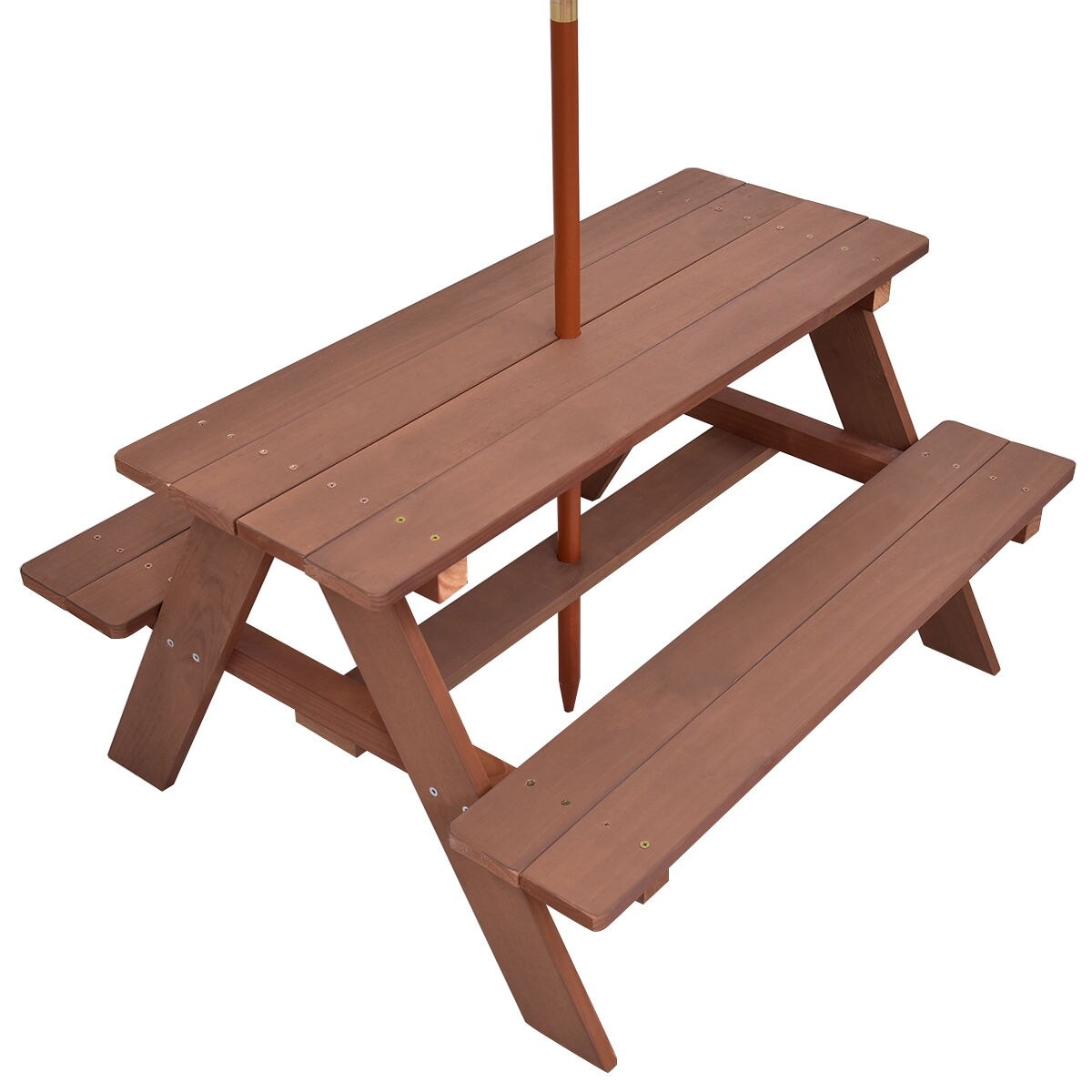 Gymax Children Outdoor 4 Seat Kids Picnic Table Bench with Folding