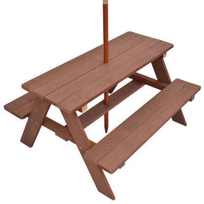 Gymax Children Outdoor 4 Seat Kids Picnic Table Bench with Folding