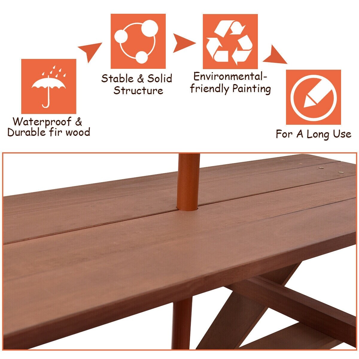 Gymax Children Outdoor 4 Seat Kids Picnic Table Bench with Folding