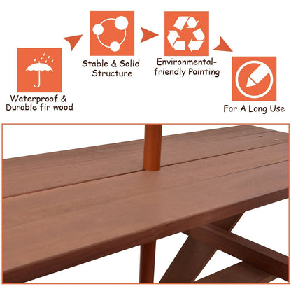 Gymax Children Outdoor 4 Seat Kids Picnic Table Bench with Folding