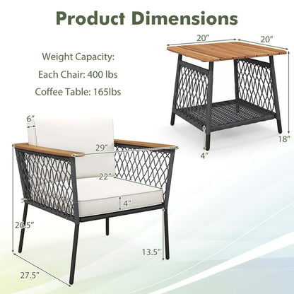 Gymax Set of 3 Furniture Set w/ 2-Tier Coffee Table Acacia Wood
