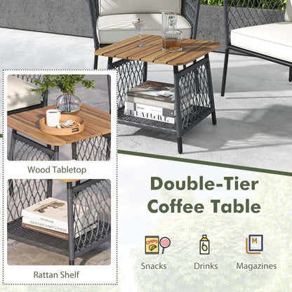Gymax Set of 3 Furniture Set w/ 2-Tier Coffee Table Acacia Wood