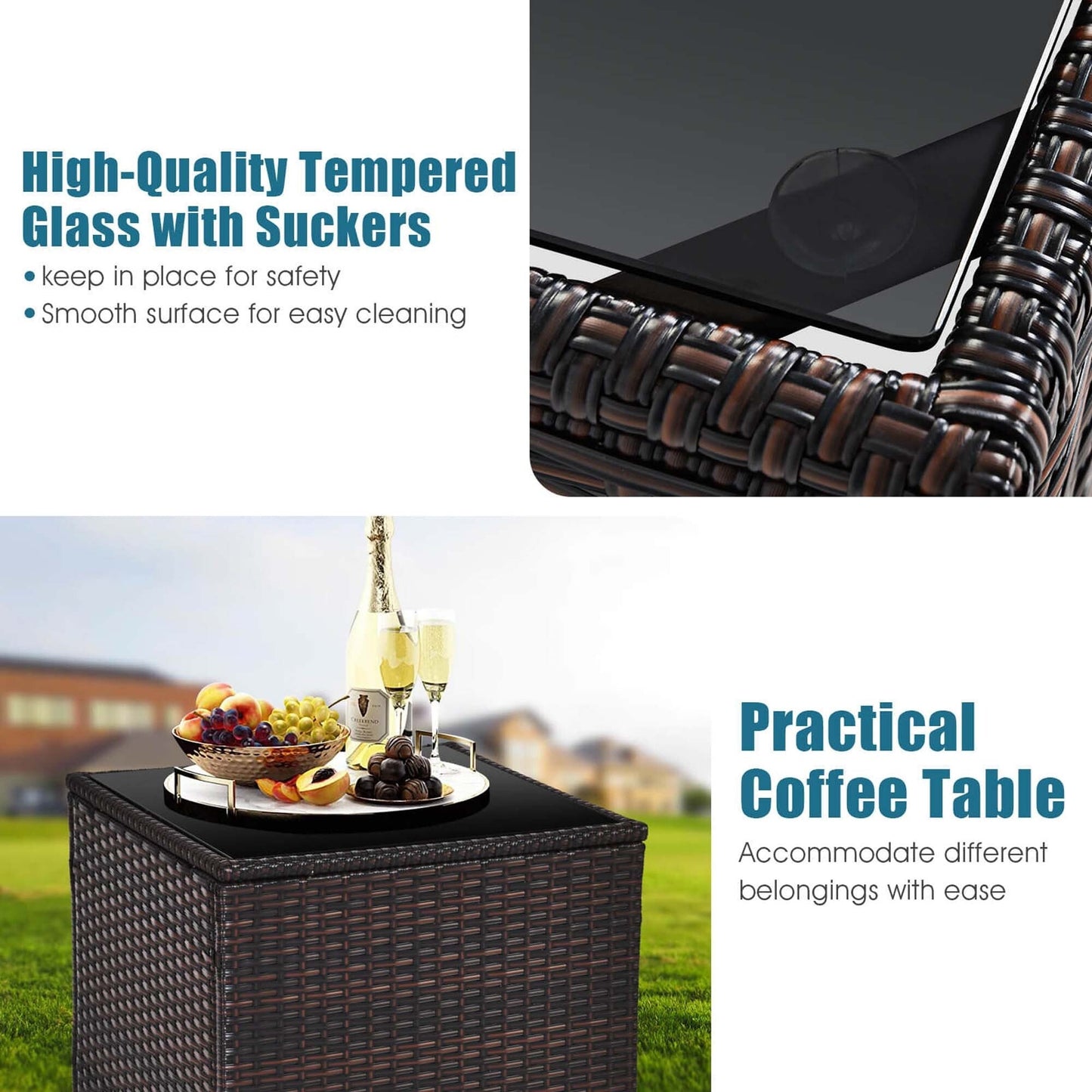 Gymax Set of 3 Rattan Furniture Set Patio Cushioned Conversation Set