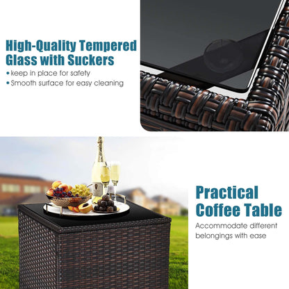 Gymax Set of 3 Rattan Furniture Set Patio Cushioned Conversation Set