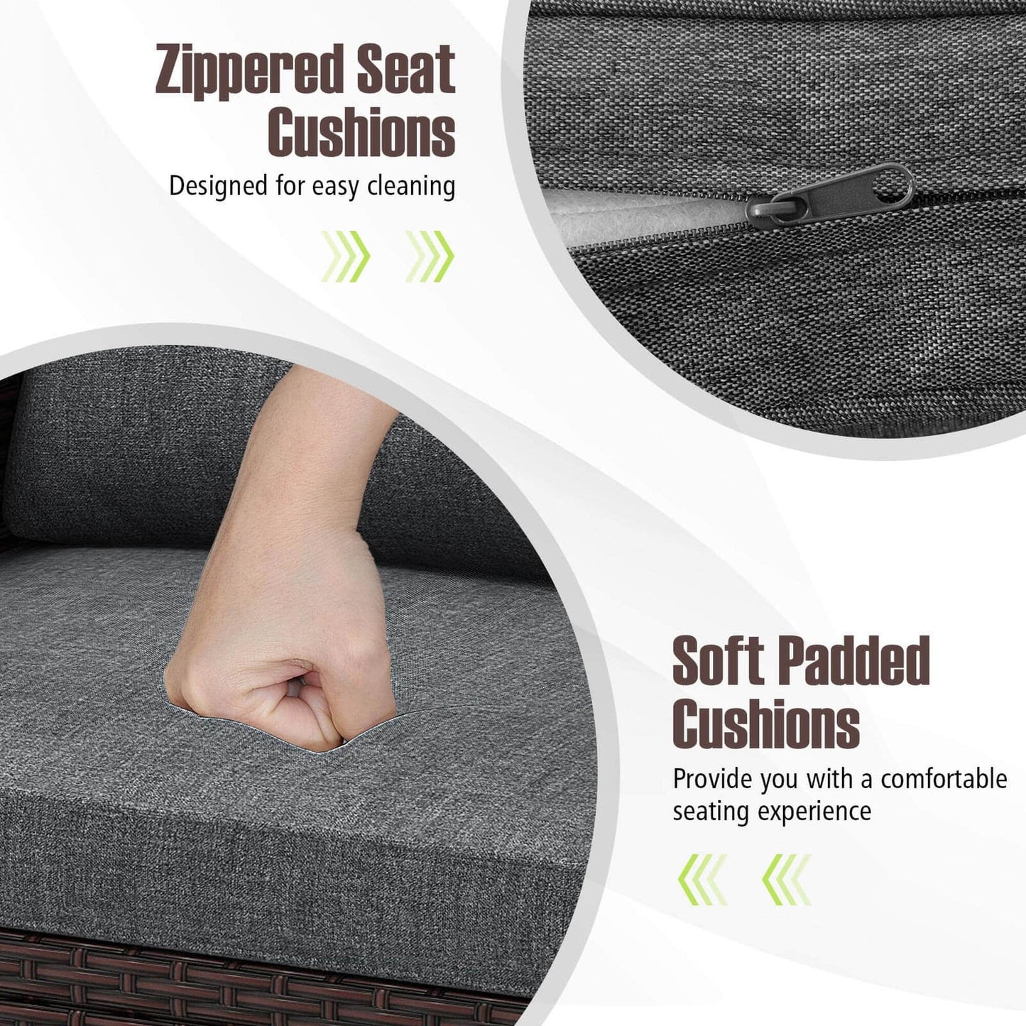 Gymax Set of 3 Rattan Furniture Set Patio Cushioned Conversation Set