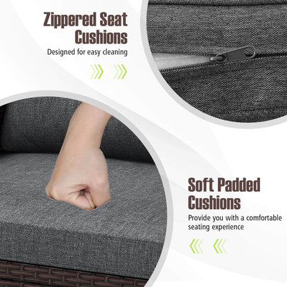 Gymax Set of 3 Rattan Furniture Set Patio Cushioned Conversation Set