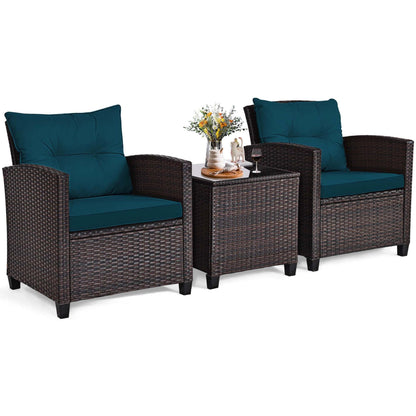 Gymax Set of 3 Rattan Furniture Set Patio Cushioned Conversation Set