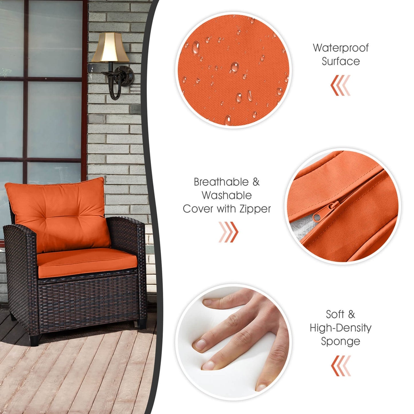 Gymax Set of 3 Rattan Furniture Set Patio Cushioned Conversation Set