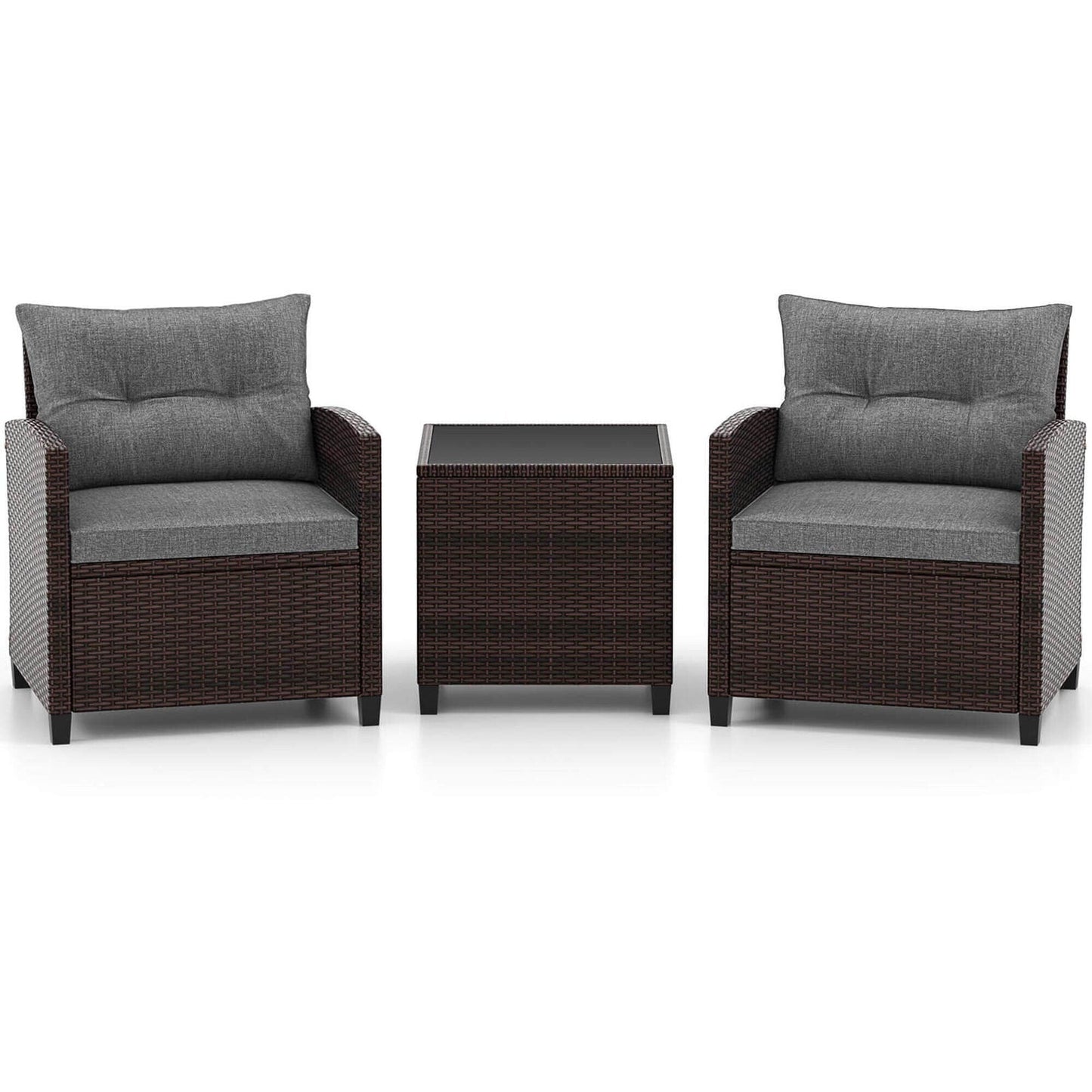 Gymax Set of 3 Rattan Furniture Set Patio Cushioned Conversation Set