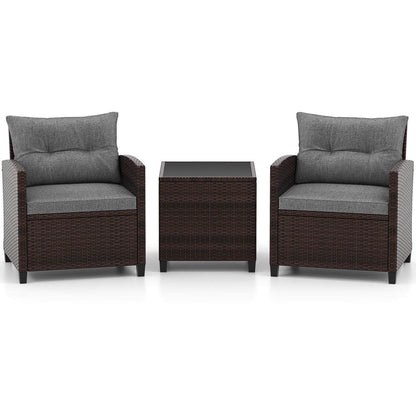 Gymax Set of 3 Rattan Furniture Set Patio Cushioned Conversation Set