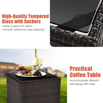 Gymax Set of 3 Rattan Furniture Set Patio Cushioned Conversation Set
