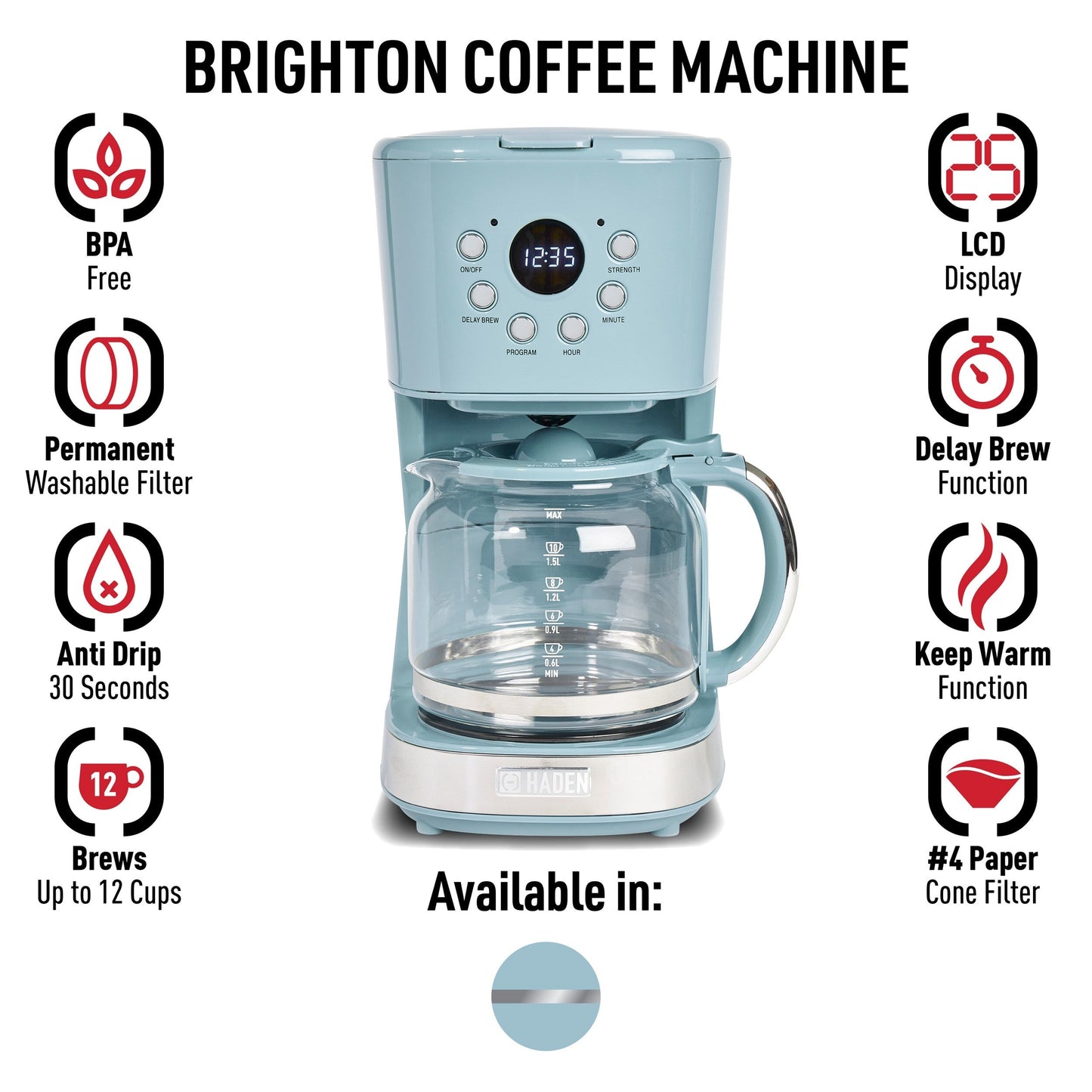 HADEN Sky Blue Brighton 12-Cup Programmable Coffee Maker