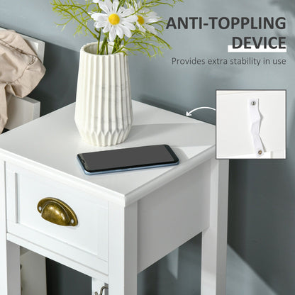 HOMCOM 2-Tier Night Stand with Drawer, Narrow End Table with Bottom Shelf, for Living Room or Bedroom