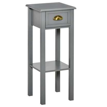 HOMCOM 2-Tier Night Stand with Drawer, Narrow End Table with Bottom Shelf, for Living Room or Bedroom