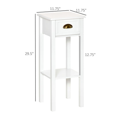 HOMCOM 2-Tier Night Stand with Drawer, Narrow End Table with Bottom Shelf, for Living Room or Bedroom