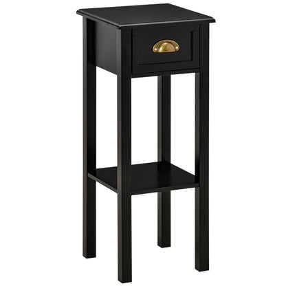 HOMCOM 2-Tier Night Stand with Drawer, Narrow End Table with Bottom Shelf, for Living Room or Bedroom
