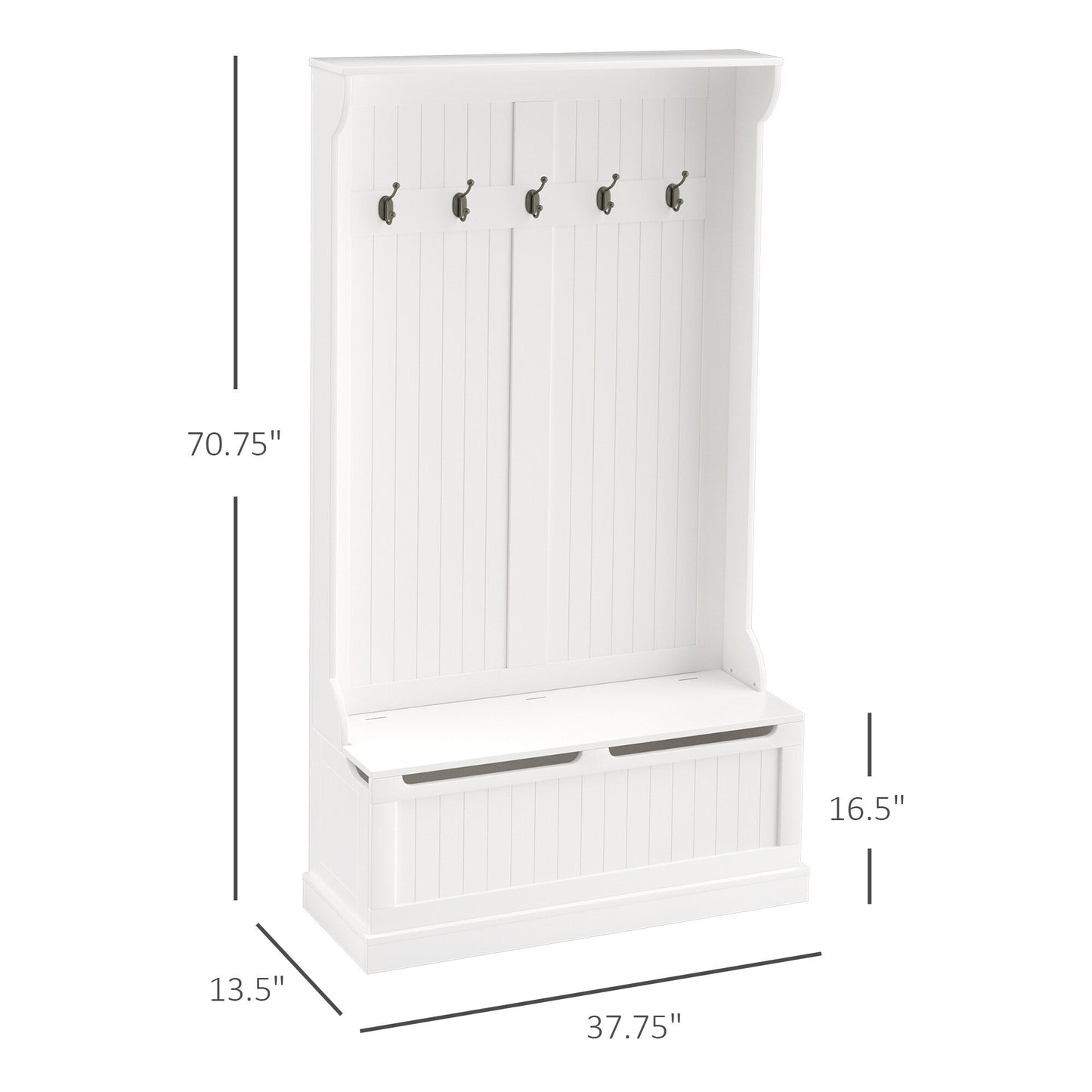 HOMCOM 71 3-In-1 Hall Tree Storage Bench and Coat Rack with 5 Steel Double Hooks, and Anti-Topple Anchor for Entryway