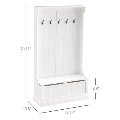 HOMCOM 71 3-In-1 Hall Tree Storage Bench and Coat Rack with 5 Steel Double Hooks, and Anti-Topple Anchor for Entryway