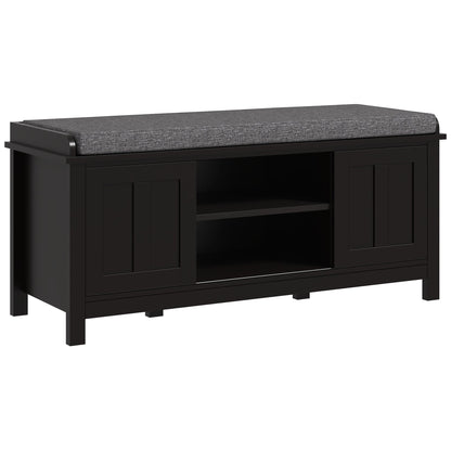 HOMCOM Entryway Shoe Bench Storage Ottoman with Adjustable Shelving, 6 Compartments, and Padded Seat, White/Grey