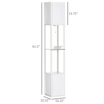HOMCOM Floor Lamp with Shelves, Dual Light, Modern Tall Standing Lamps, with Fabric Lampshade (Bulb not Included)
